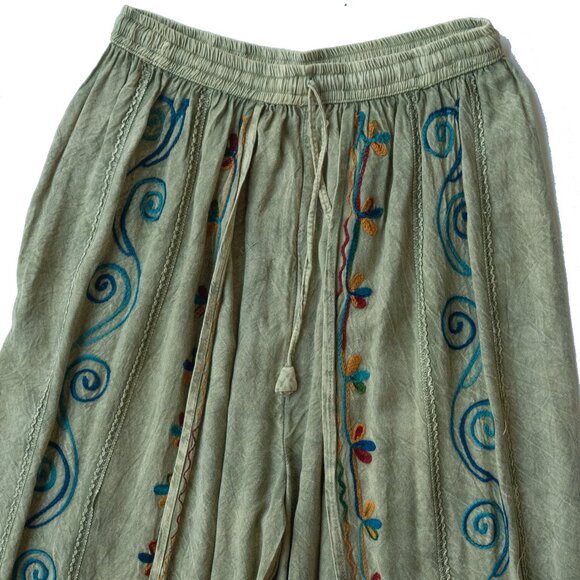 Bohemian Harem Pants Embroidered hippie Boho Wide Leg Palazzo Open Lounge - Picture 3 of 11